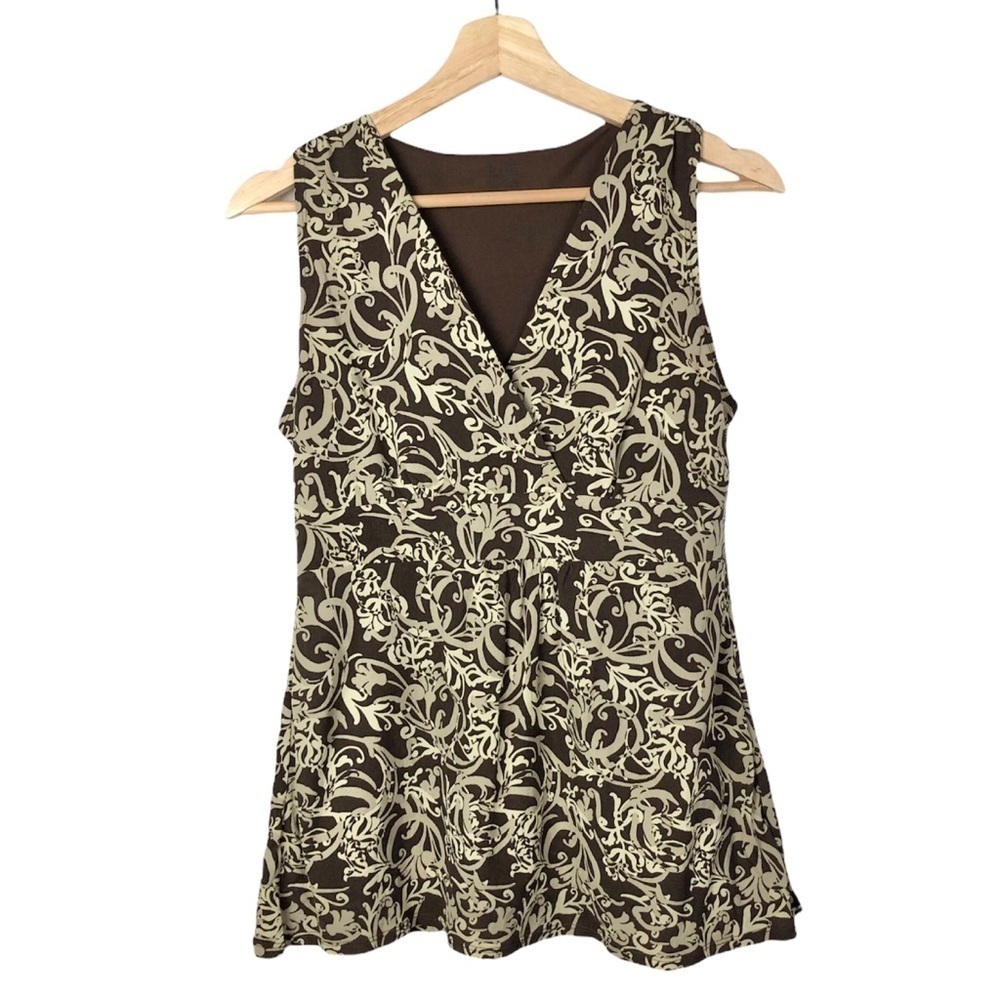 ANA Y2K Vintage VTG Brown & Cream V-Neck Wrap Tank Top M